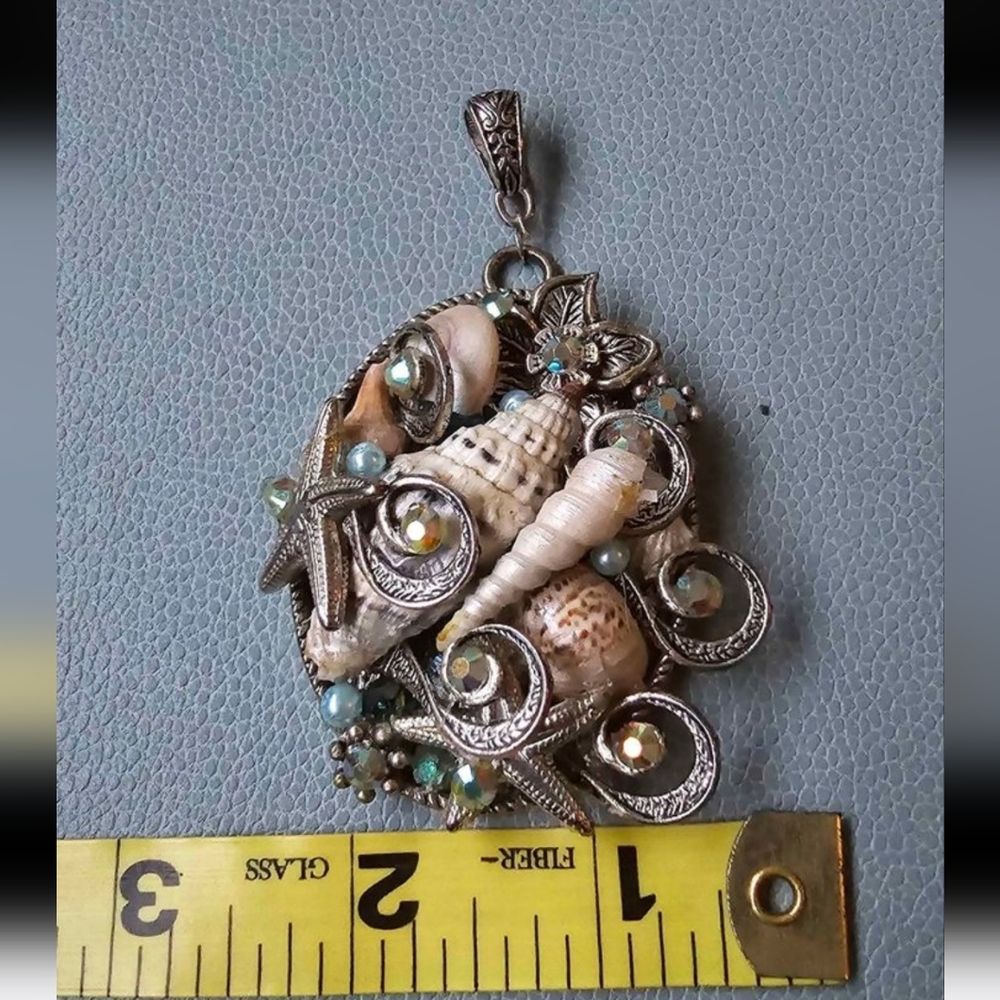 Handcrafted Unique Large Silver Tone Sealife Pend… - image 5